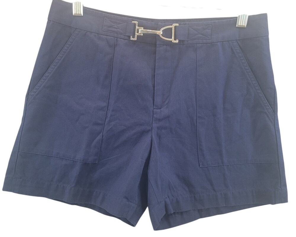 VTG Ralph Lauren Navy Twill Shorts Gold Clasp 6P Tailored Nautical Old Money
